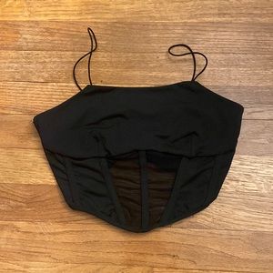 Black Sheer Bottom Corset Top With Zipper (NWOT and has a minor hole)